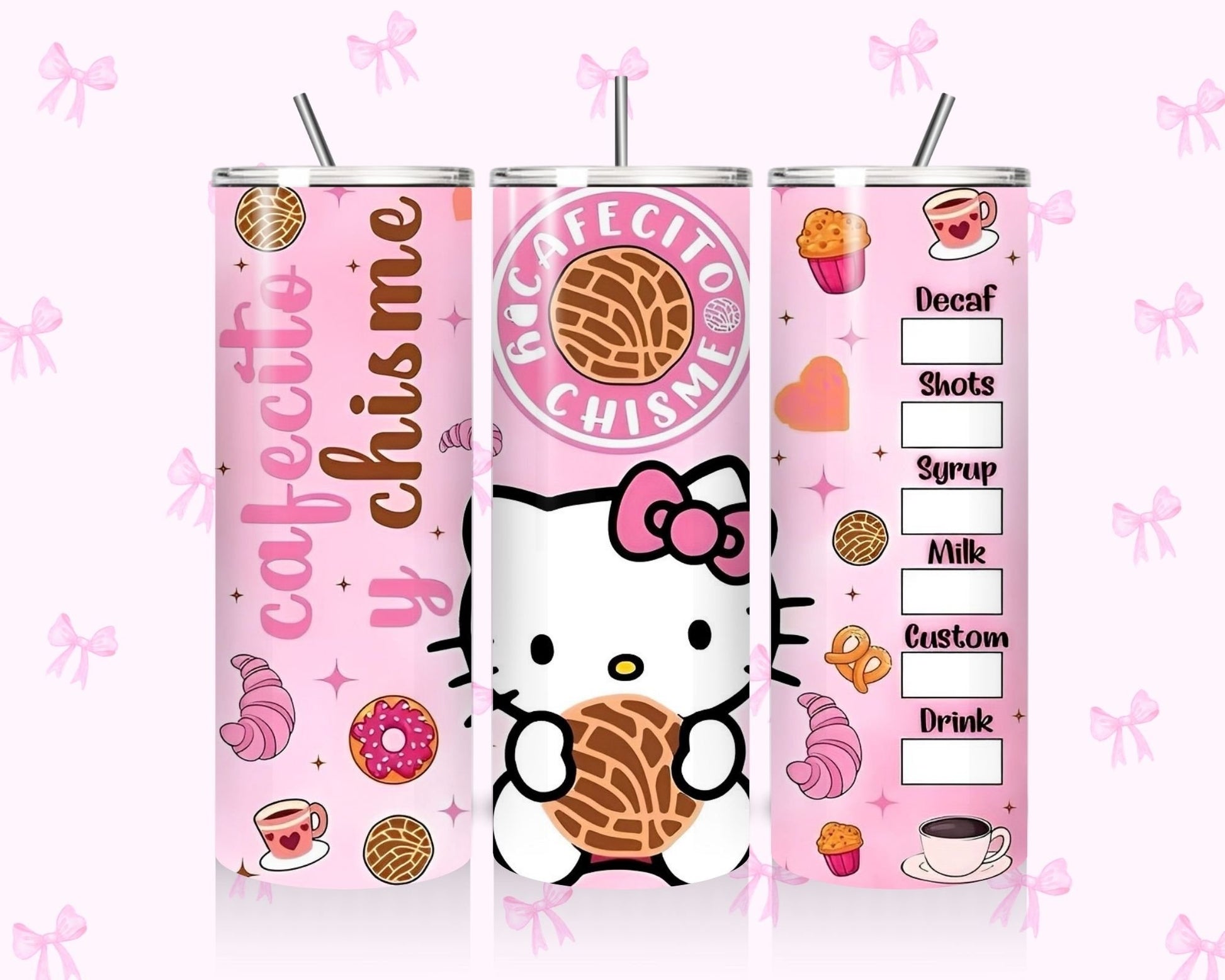 HK Tumbler with pancito and pink lettering 20oz insulated stainless steel cup