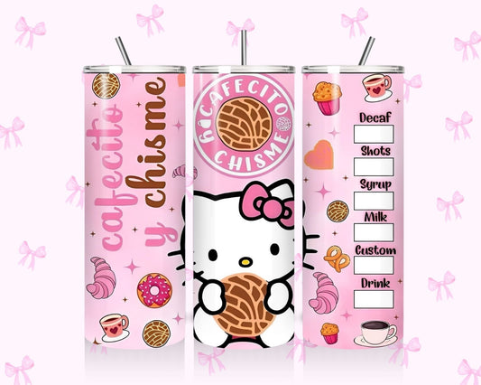HK Tumbler with pancito and pink lettering 20oz insulated stainless steel cup
