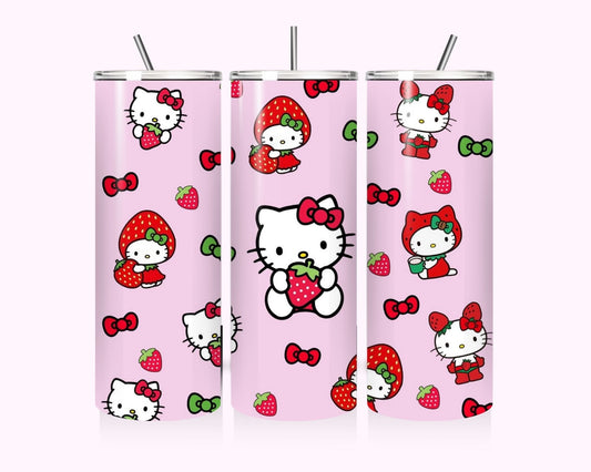 Hello Kitty inspired 20oz tumbler with strawberries and bows