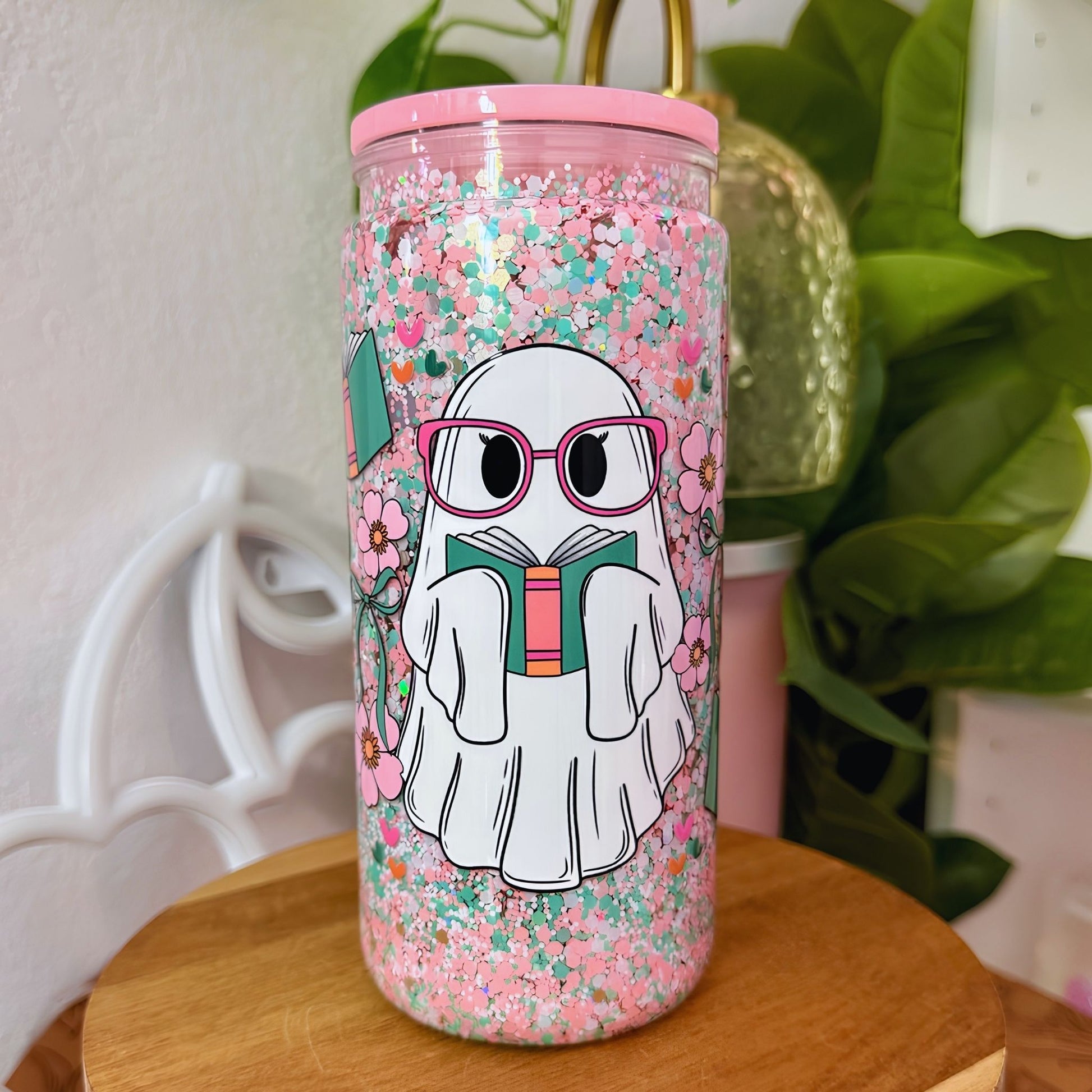 Cute ghost tumbler cup for readers and coffee lovers