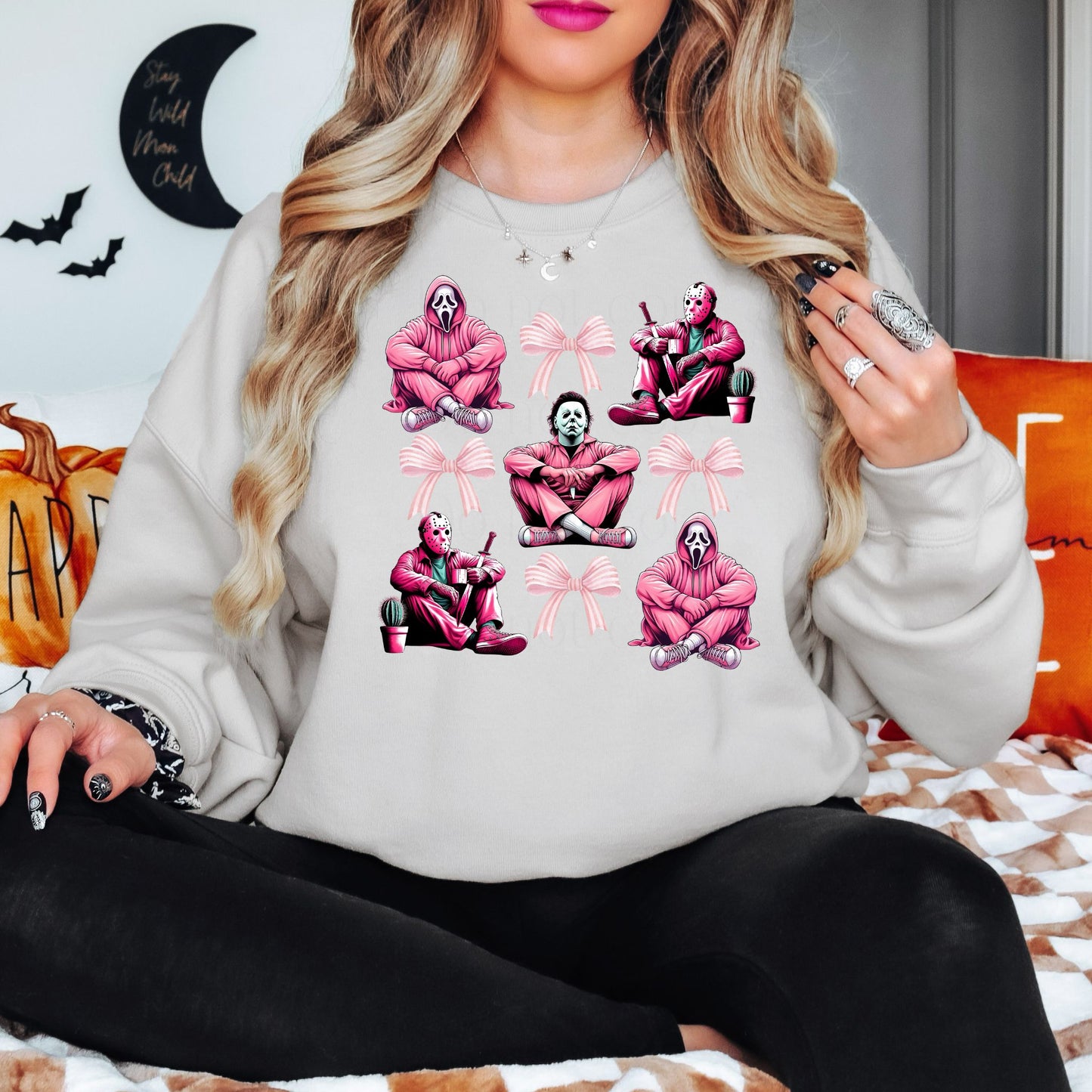 Sand horror sweatshirt with feminine halloween aesthetic
